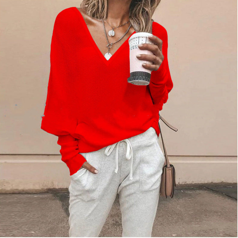 V-neck Batwing Sleeve Long Sleeve Top