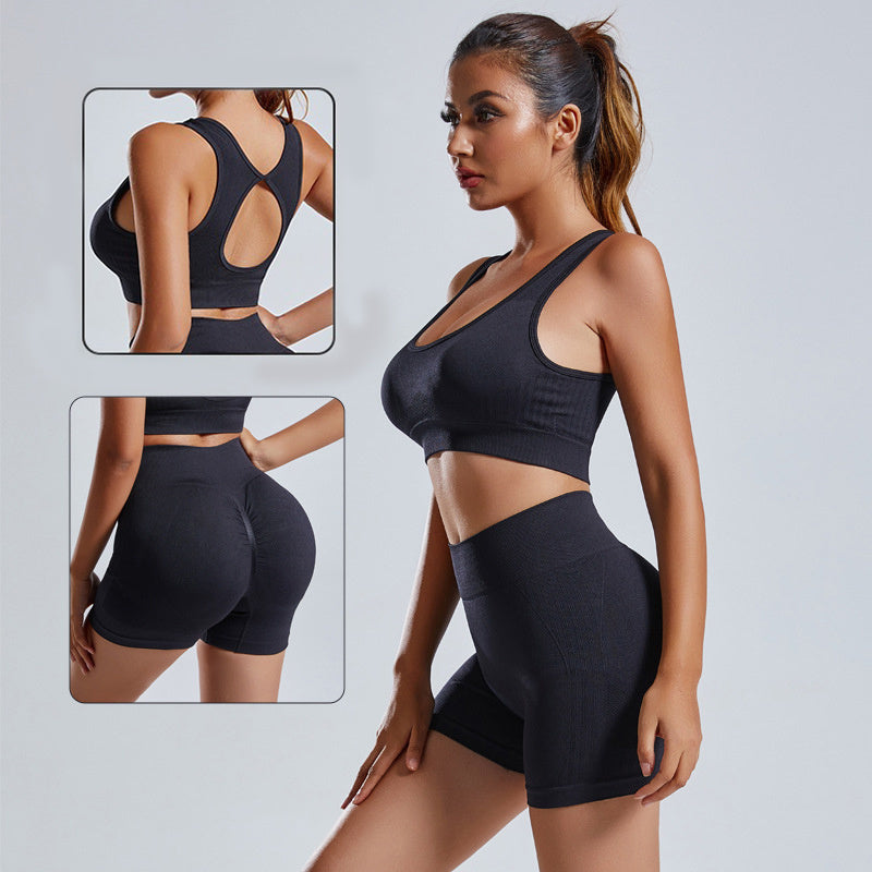 2pcs Yoga Set Vest And Shorts Tracksuit Seamless Workout Sportswear Gym