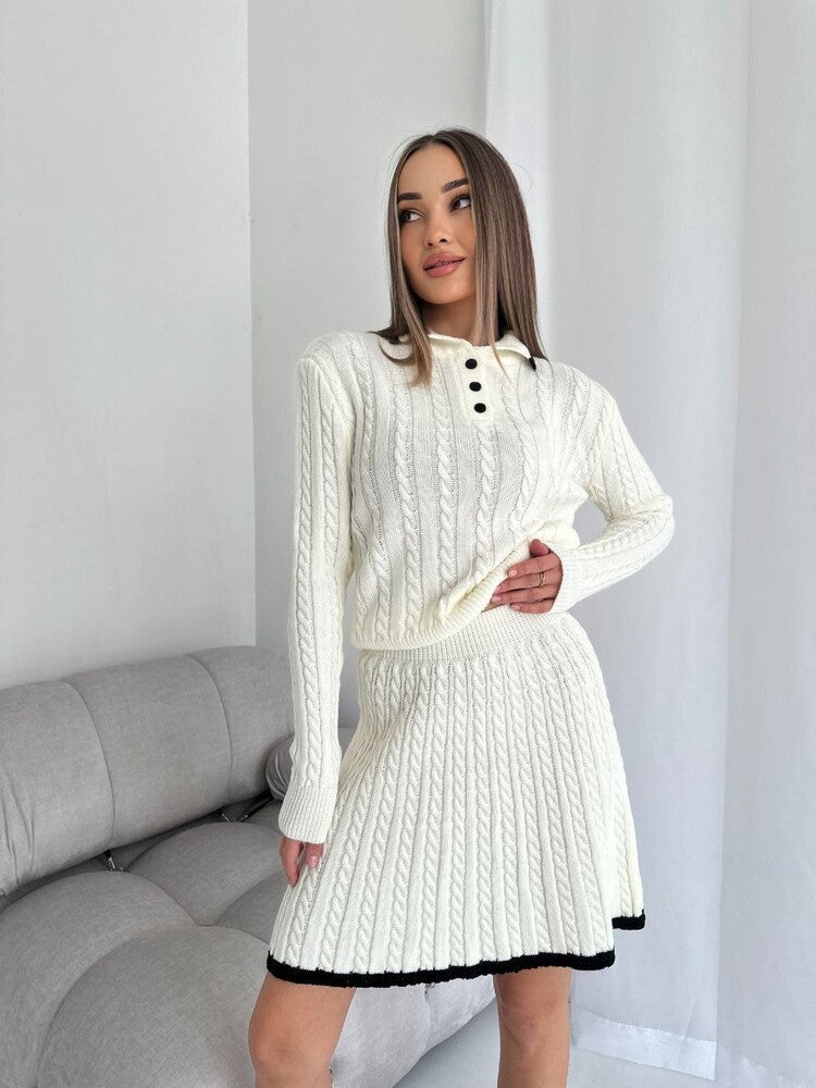 Long Sleeve Knitted Button Sweater Dress Suit