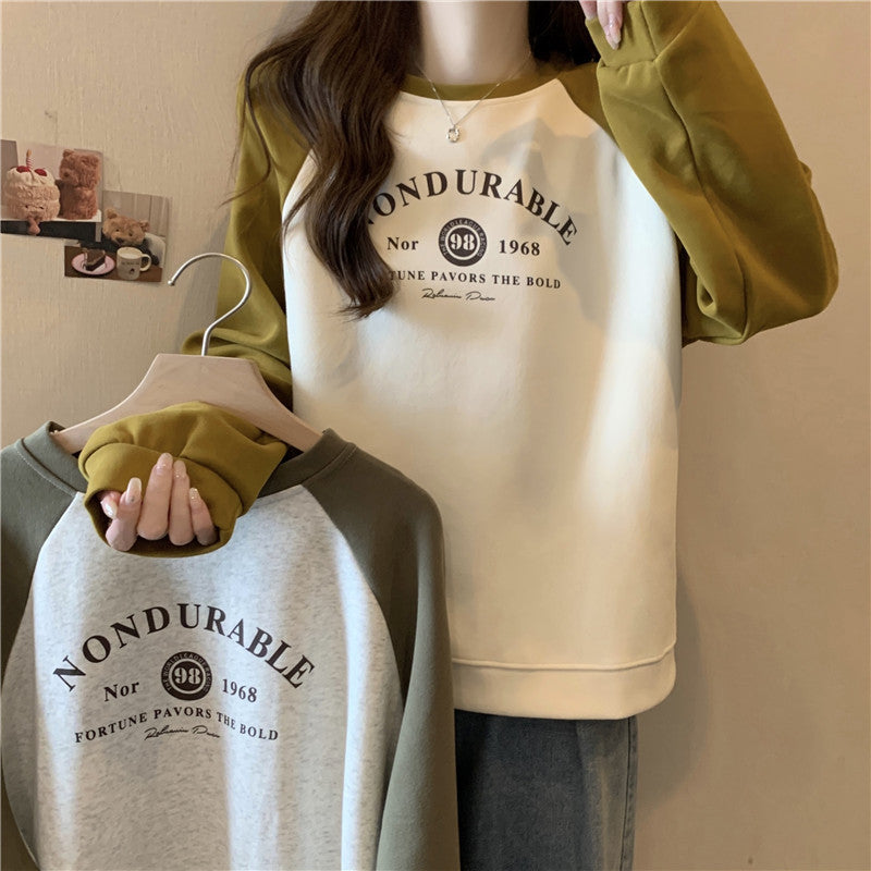 Raglan Long Sleeve Hooded Printed Women