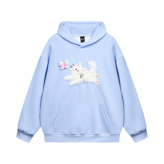 Butterfly Kitten Chain Embroidery Loose Hoodie