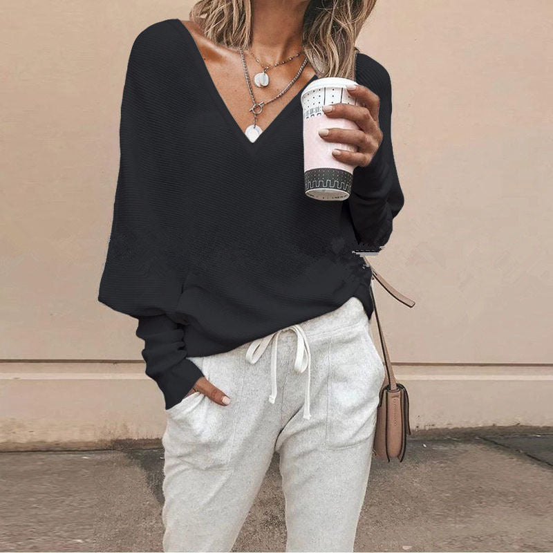 V-neck Batwing Sleeve Long Sleeve Top