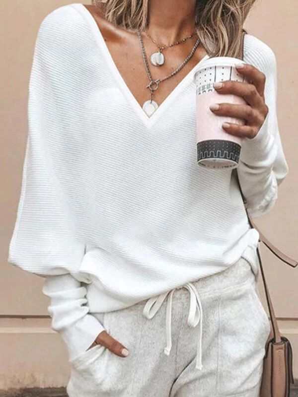 V-neck Batwing Sleeve Long Sleeve Top