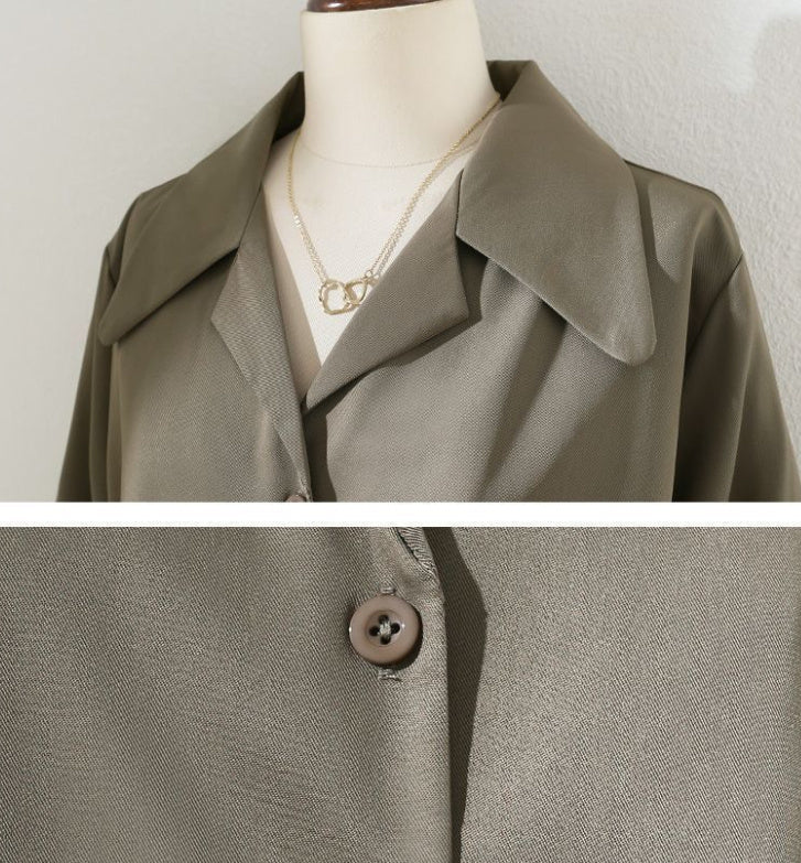 Vintage Dark Khaki Suit Collar Shirt