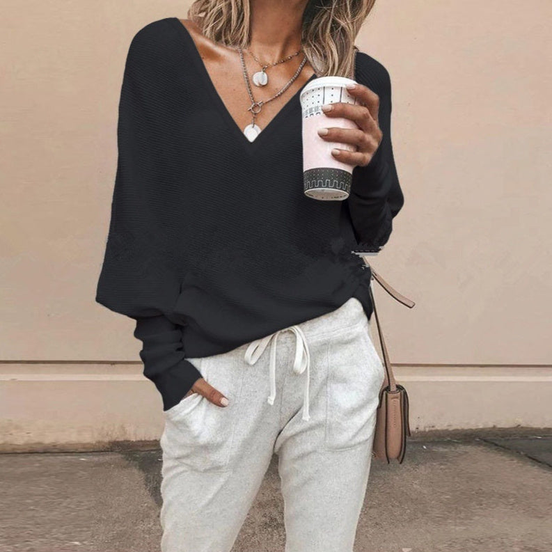 V-neck Batwing Sleeve Long Sleeve Top