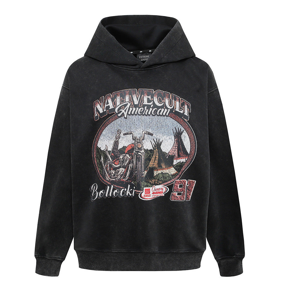 Motorbike Printed Hoodie Men's