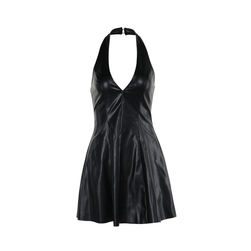 Fashion V-neck Leather Backless Dress Women