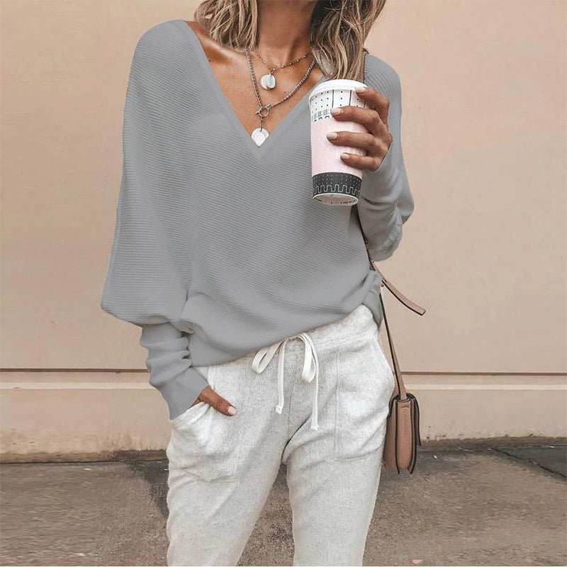 V-neck Batwing Sleeve Long Sleeve Top