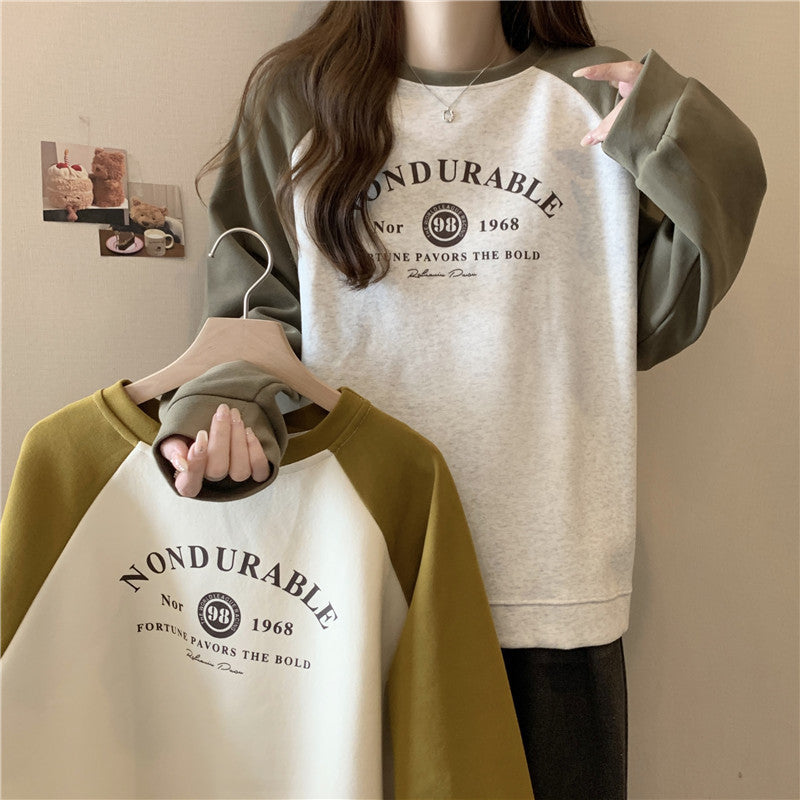 Raglan Long Sleeve Hooded Printed Women