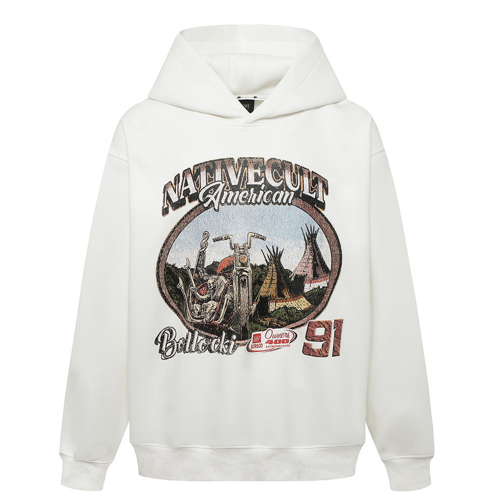 Motorbike Printed Hoodie Men's