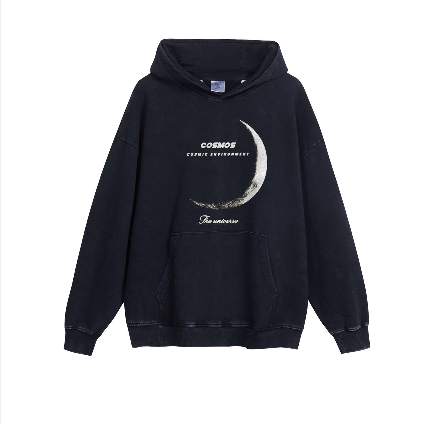 American Retro Washed Black Cotton Hoodie