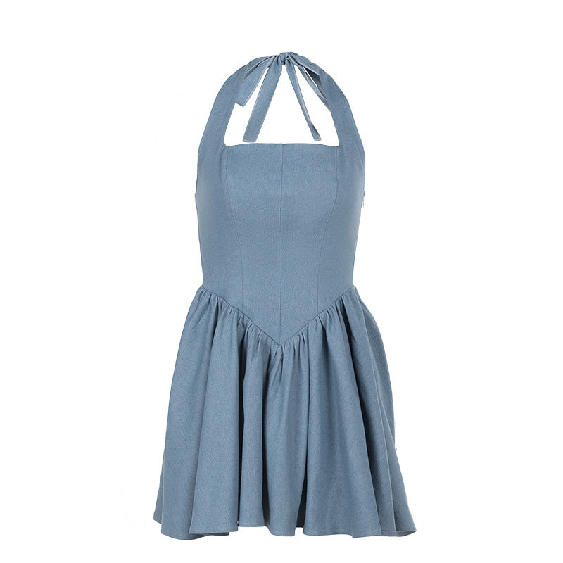 Sling Waist Denim Dress Backless Women