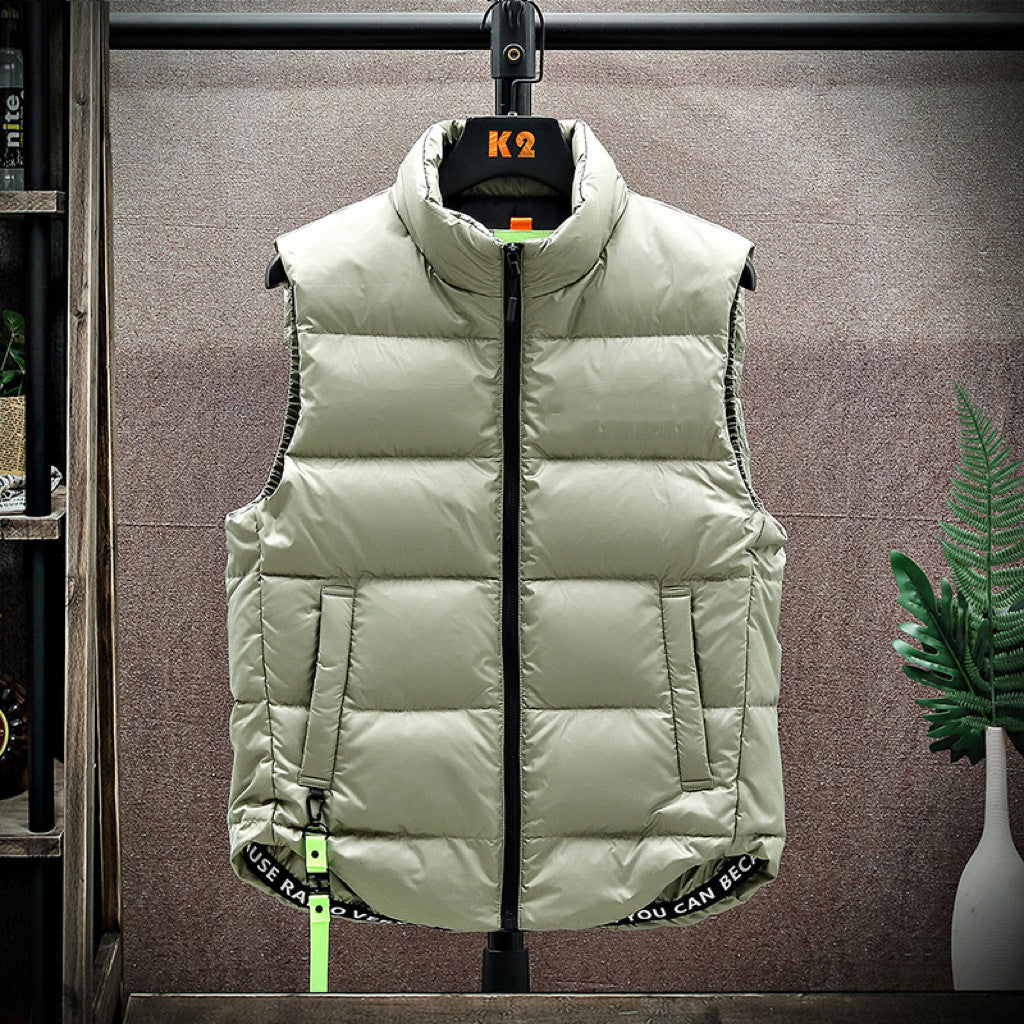 Men's Winter Down Vest Fashion All-match Stand-collar Sleeveless Jacket Solid Thickened Tank Outerwear Clothing