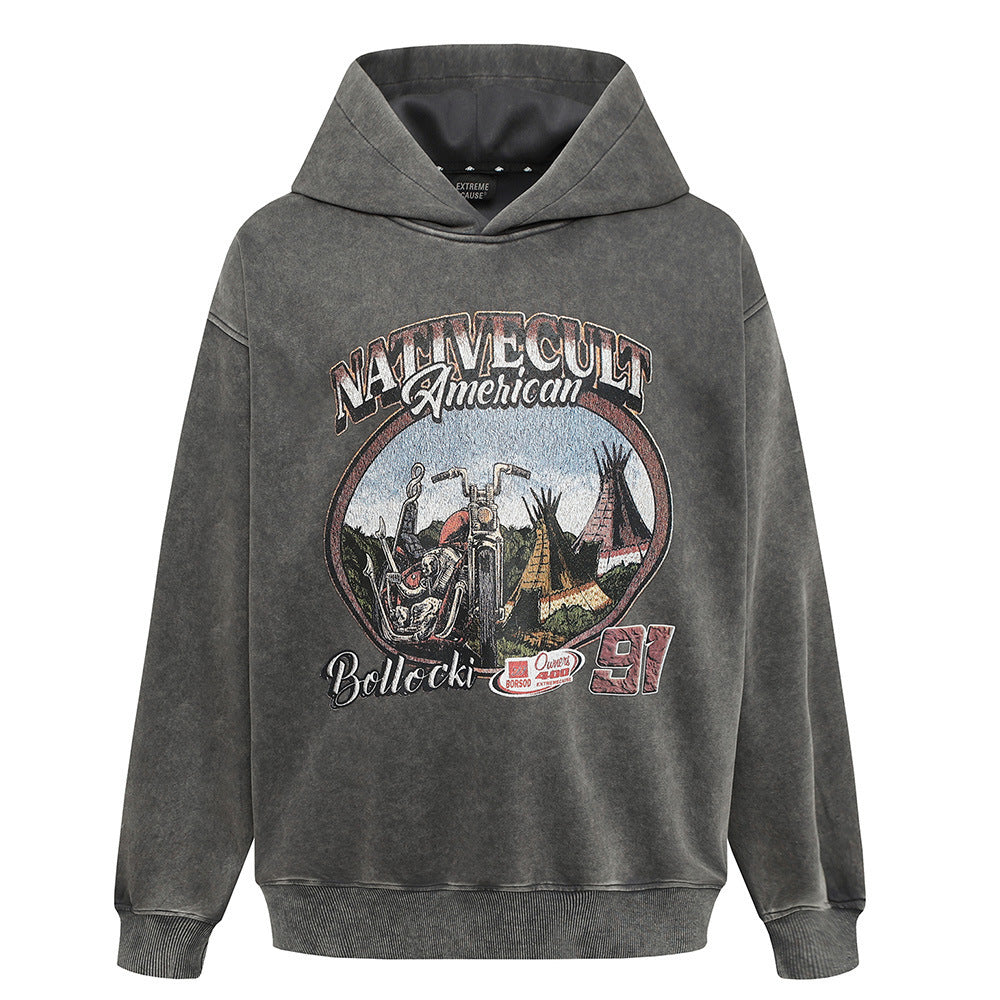 Motorbike Printed Hoodie Men's