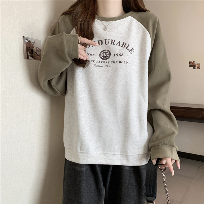 Raglan Long Sleeve Hooded Printed Women