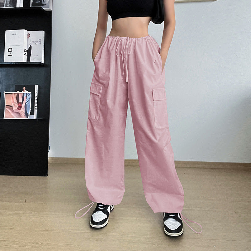 Wide Leg Loose Plus Size Tether Straight Cargo Pants Trousers