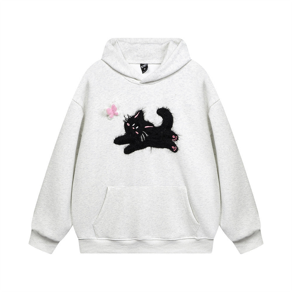 Butterfly Kitten Chain Embroidery Loose Hoodie