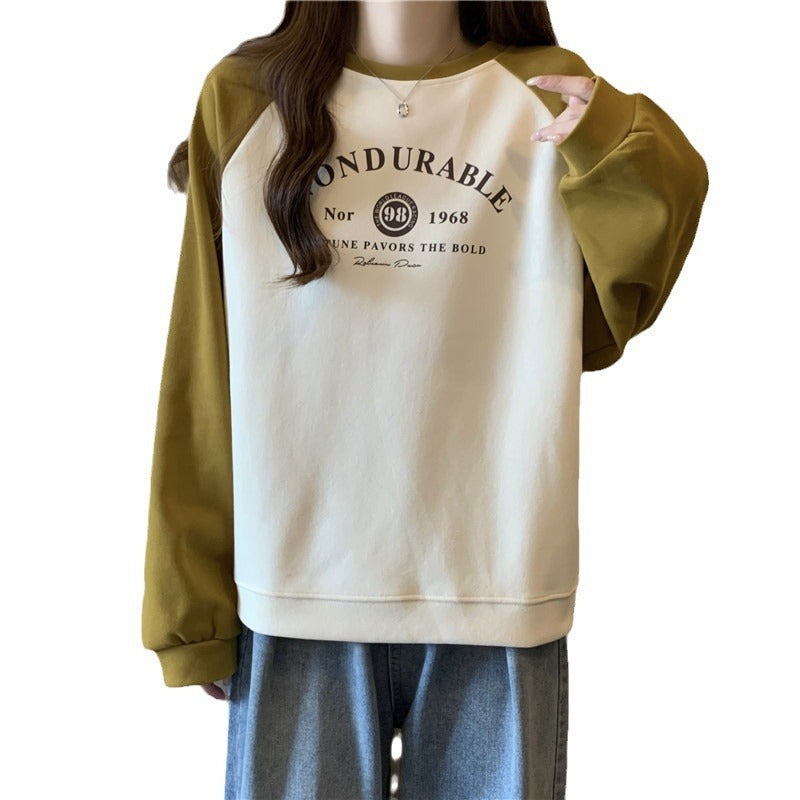 Raglan Long Sleeve Hooded Printed Women