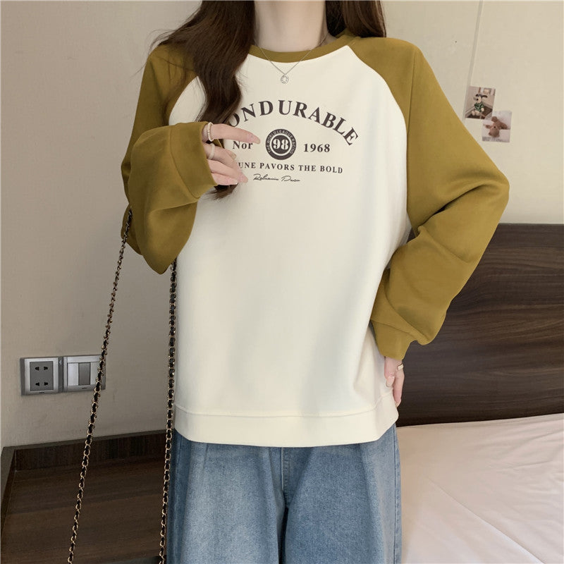 Raglan Long Sleeve Hooded Printed Women